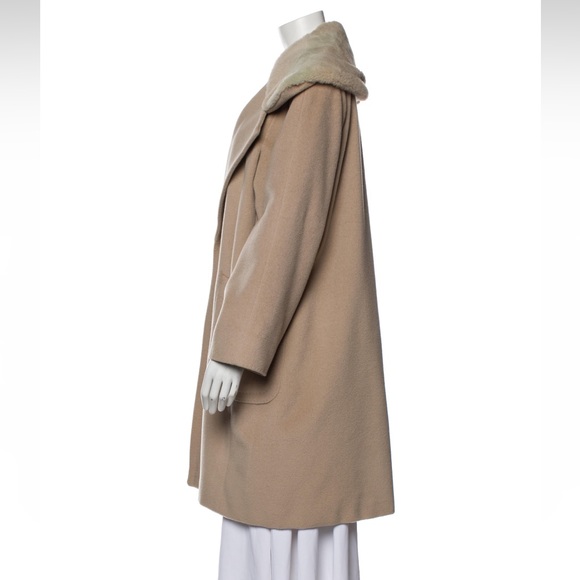 MAX MARA Faux Fur Collar Coat M US6 - Picture 2 of 3